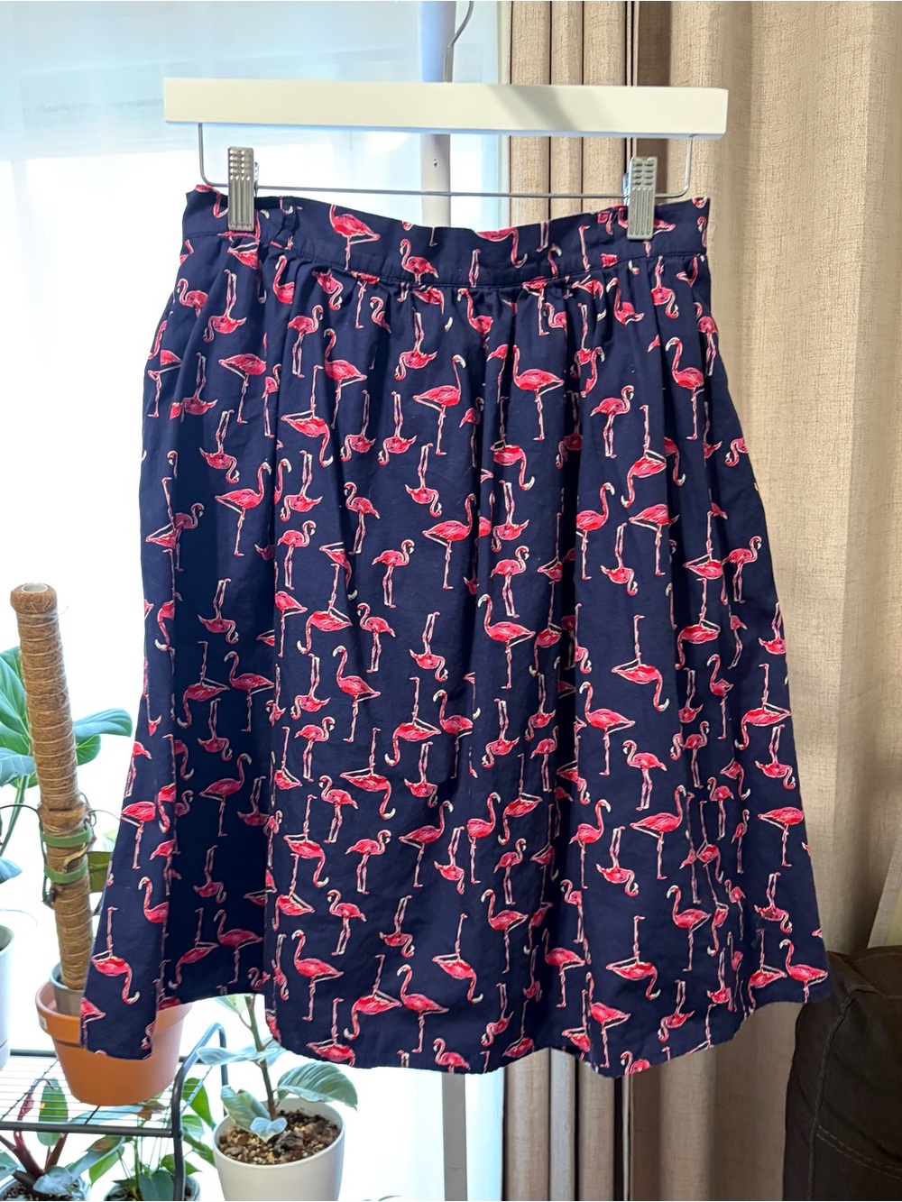 ModCloth Navy Skirt with Pink Flamingo Pattern